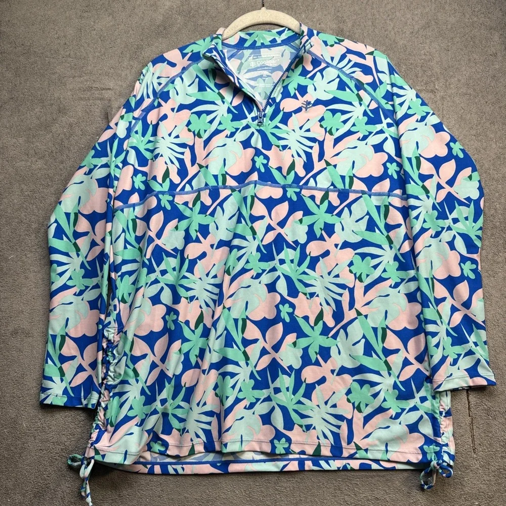 Coolibar Youth UPF 50+ Quarter Zip Swim Shirt Multicolor Print XL Sun Protection